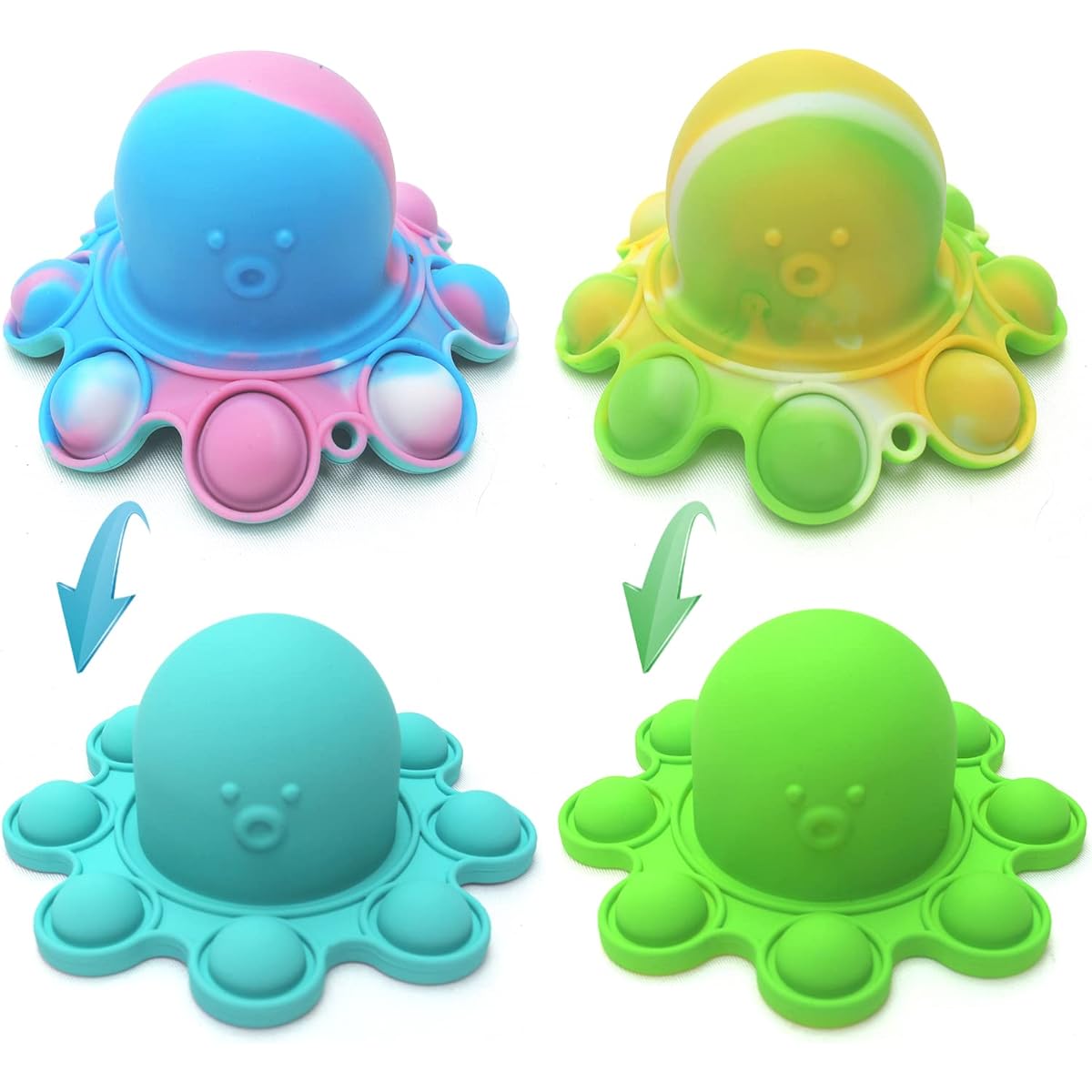 Spectabilis Octopus Pop Fidget Toys, 2 Pack, Sensory Squeeze Toys, Flip to Relieve Anxiety, Cute Pop Keychains, Baby Bathtub Toys for Boys, Kids, Adults, Blue & Green