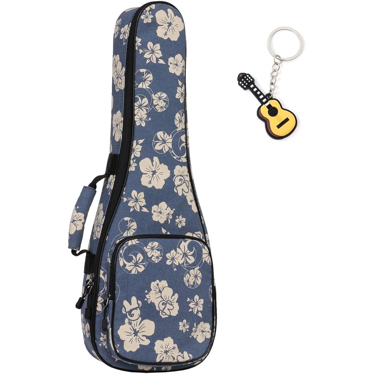 Longteam Linen Simple Ukulele Case 10mm Sponge Portable Waterproof Ukulele Bag Cover Uke Gig Bag with Accessory Storage Pocket (21 Inch Soprano, Cherry Blossom)