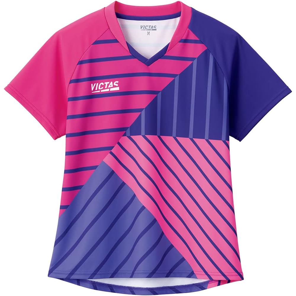 [Victus] Table Tennis Shirt, Switching Line Ladies Game Shirt, J.T.T.A (Japan Table Tennis Association) Official Hot Pink (7100)