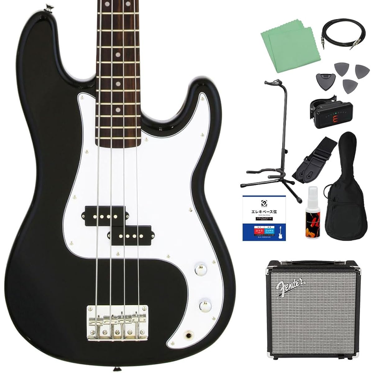 LEGEND LPB-Z Black Bass Beginner 12-piece Set [Fender Amplifier Included] Precision Bass Type Legend