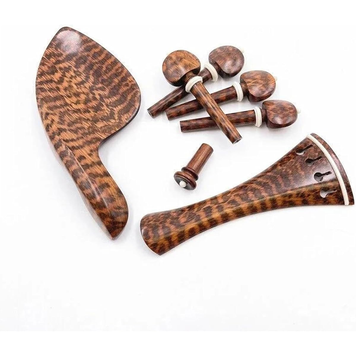 Violin Accessories 4/4 Carved Violin Accessories Fiddle Parts Set Tailpiece Pegs Chin Rest Endpin Mother of Pearl (Color: Snakewood)