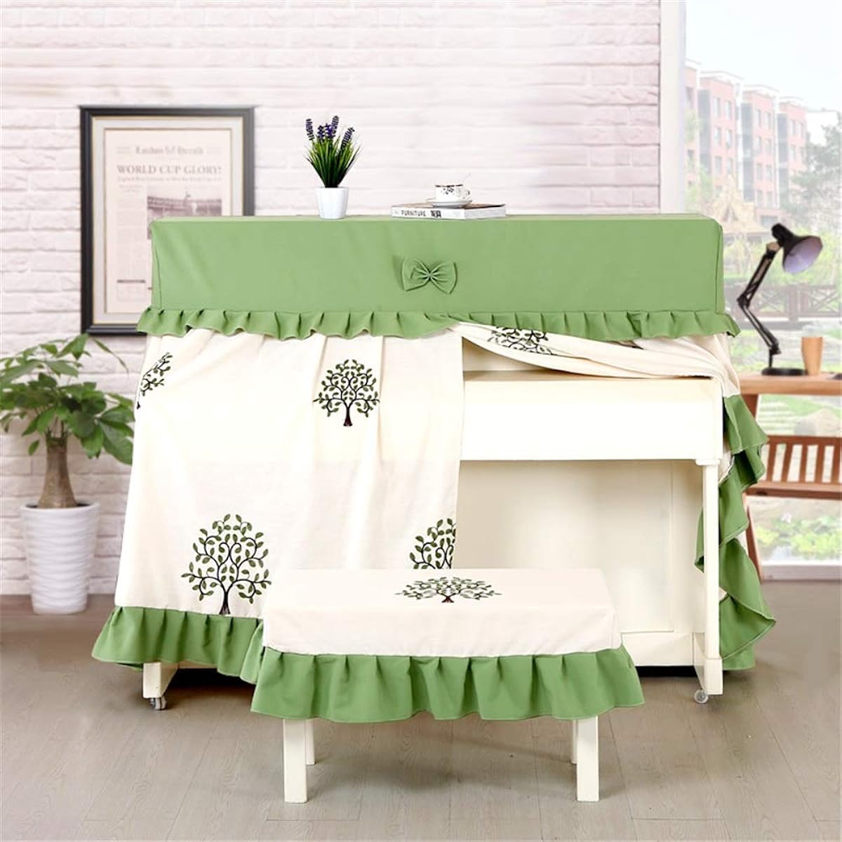 Musical Instrument Store Piano Cover Piano Cover Full Cover Modern Embroidery Piano Set Piano Cloth Piano Cover Elegant Feel (Color: Green, Size: 156 x 36 x 120cm)
