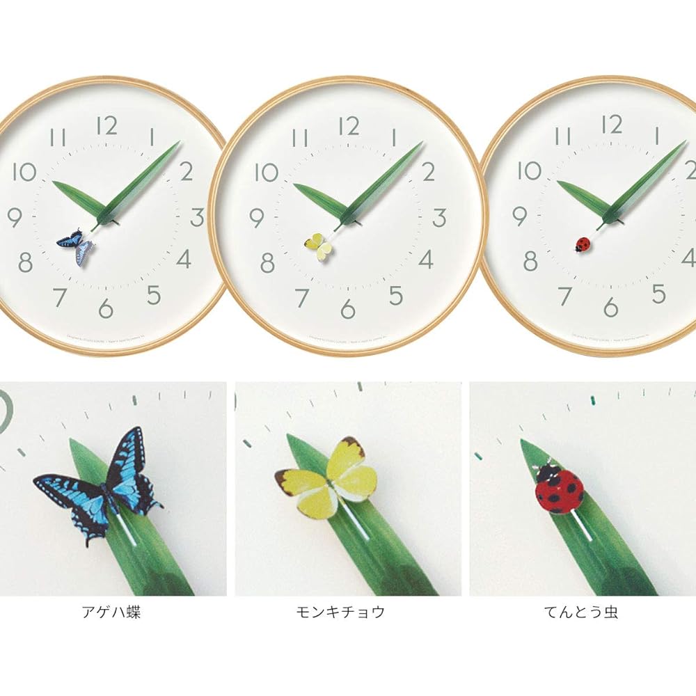 Lemnos Wall Clock Perch Clock Tent Ladybug Analog Wooden Frame Natural Color Wood SUR18-16 TENTO Diameter 25.4 x Depth 4.8cm