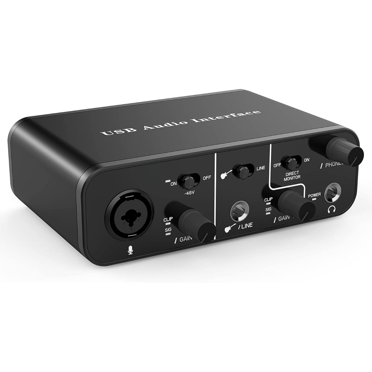 USB Audio Interface for Music Recording XLR Interface 48V Phantom Power with Headphone Amplifier TRS Balanced AudioBox Mic Preamp 48V 2 Channels for PC/Win/Mac Streaming Podcasting