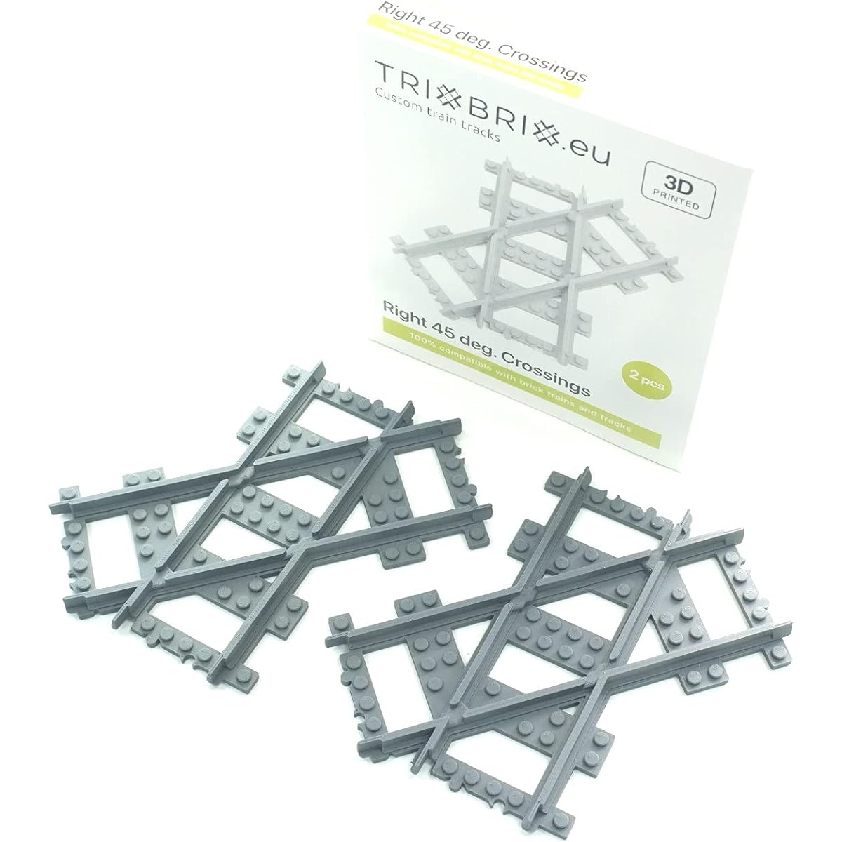 Trixbrix Right 45 Degree Cross - 2pcs Compatible with Lego City Train Sets 60197 60198 10277 60205 60238