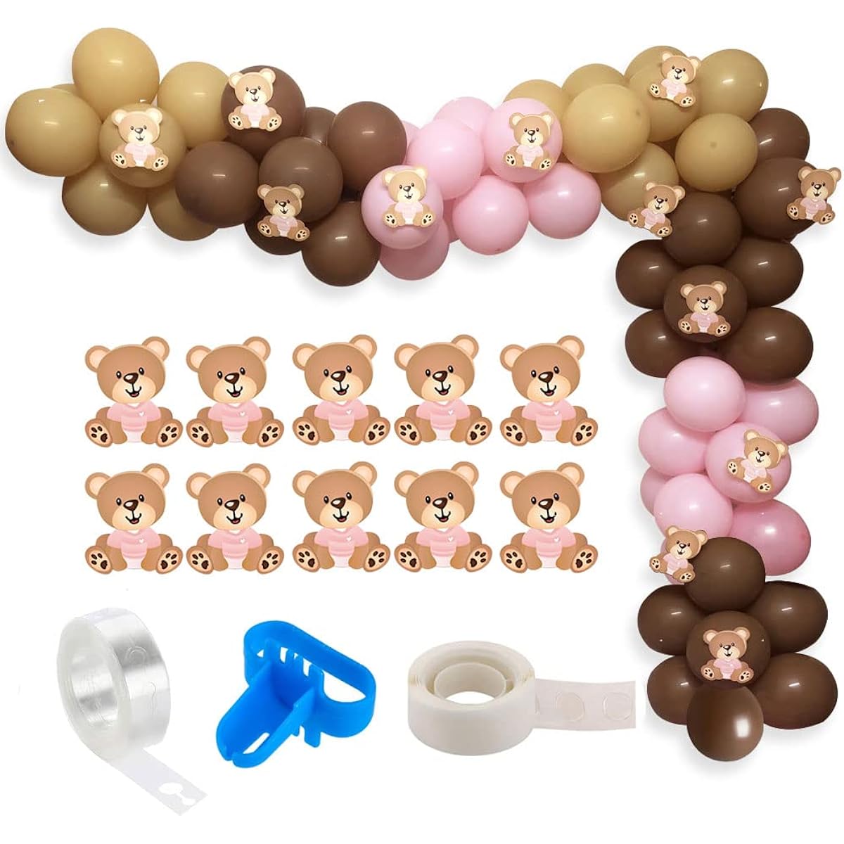 FGBB Teddy Bear Baby Shower Balloon Arch Baby Girl Birthday Party Decoration Set Pink Brown Coffee Balloon Garland Teddy Bear Theme Birthday Party Girl Gender Reveal Baby Shower