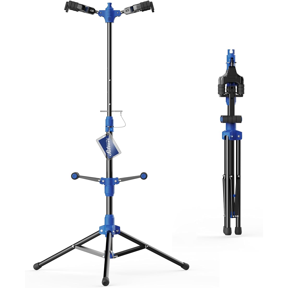 Salvori Foldable Dual Guitar Stand with Auto Lock System and Solid Tripod Double/Multi Guitar Stand/Holder/Rack for Single Bass, Acoustic, Electric, Classical Guitar, Ukulele