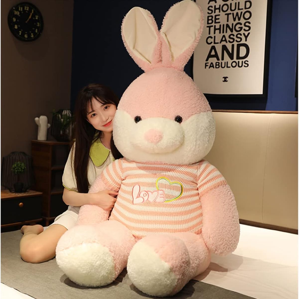 MILEE Plush Rabbit Large Rabbit Cute Plush Rabbit Girl Toy Girlfriend Gift Fluffy Body Pillow (160cm, Pink)