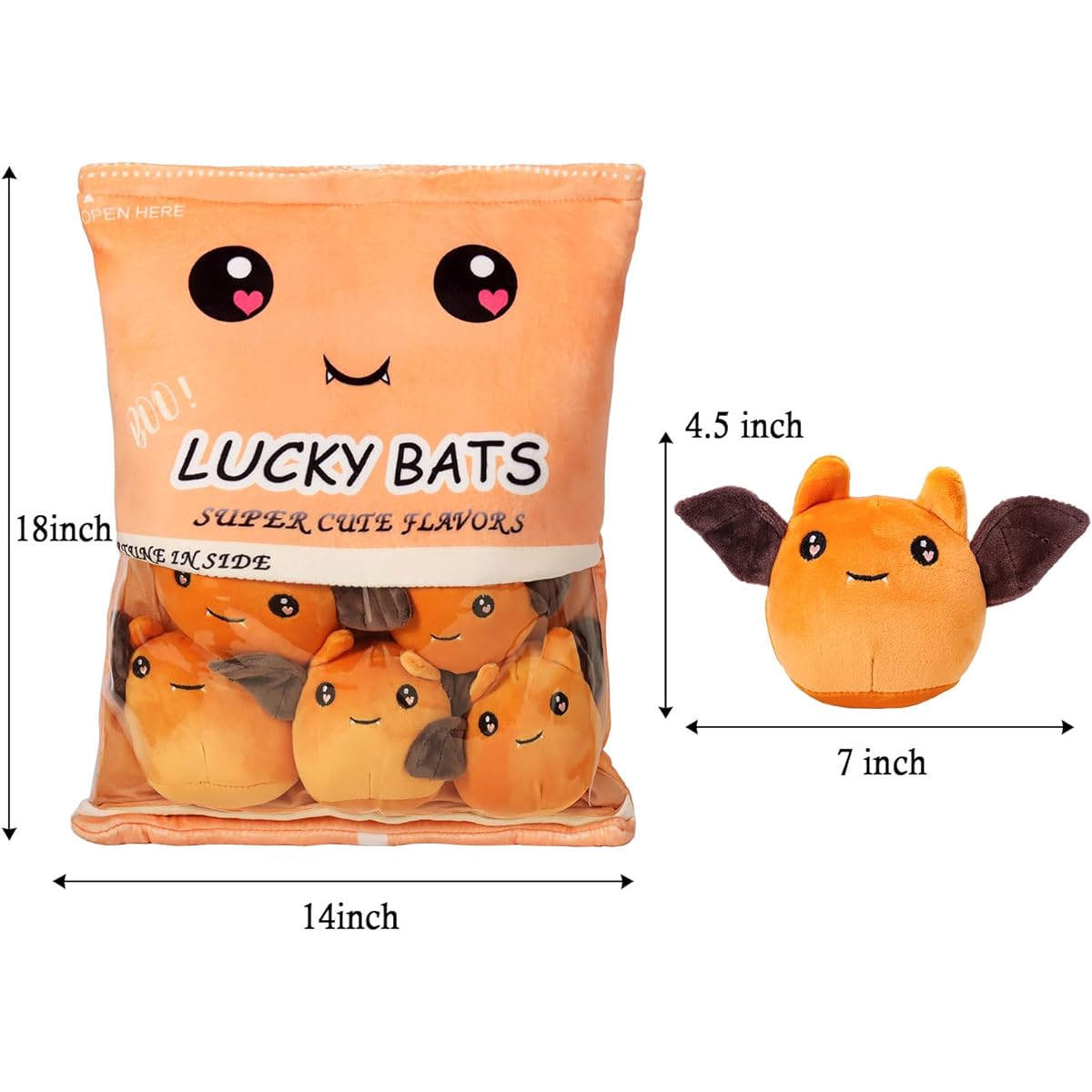 JILPAK Plush Cushion Detachable Bat Stuffed Animal Plush Toy Bat Stuffed Animal Bag Bat Stuffed Animal Cushion Kids Gift Sofa Chair Decorative Pillow 5pcs (Orange)