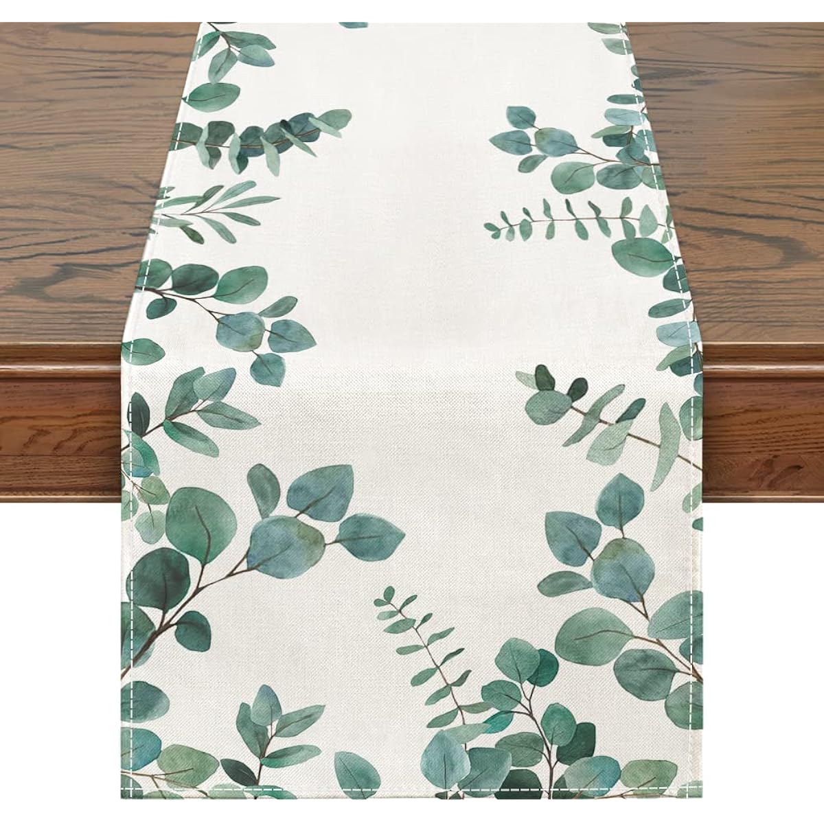 Siilues Spring Summer Table Runner Spring Summer Decor Eucalyptus Leaf Green Table Runner Seasonal Spring Summer Burlap Runner Holiday Decor Indoor Outdoor Dining Table Decor (13" x 72")