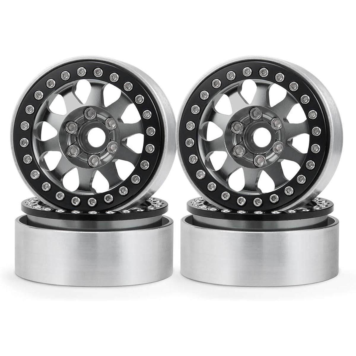 MOHERO Aluminum Alloy 1.9 Inch Beadlock Wheel Rim Hub for RC 1/10 TRX4 Axial SCX10-II D90 Scale RC Crawler Car Titanium + Bright Black