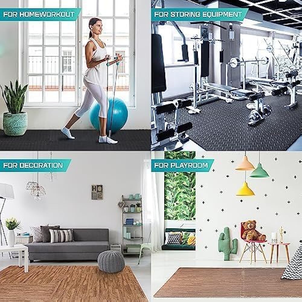 Yes4All Gym Mat, Joint Mat Interlocking, 12 Colored Mats, Floor Mat Soundproofing, Antibacterial and Odor Resistant, Compatible with Floor Heating