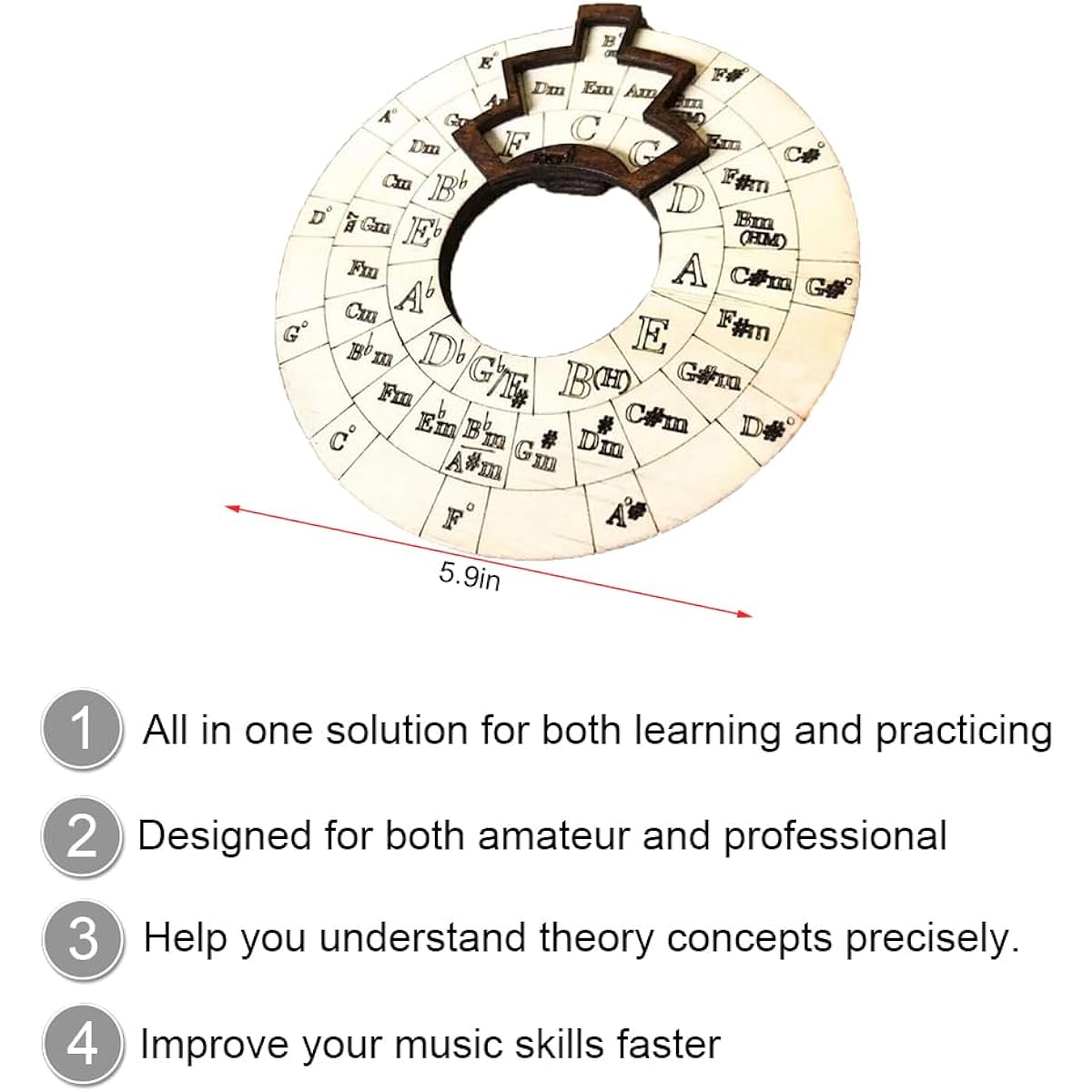 Wooden Melody Tools - Circle of Fifth Wheel - Circle Wooden Chord Wheel for Songwriters Musicians - Music Education Tools Musical Instruments and Accessories Musical Note Chords Key Signatures