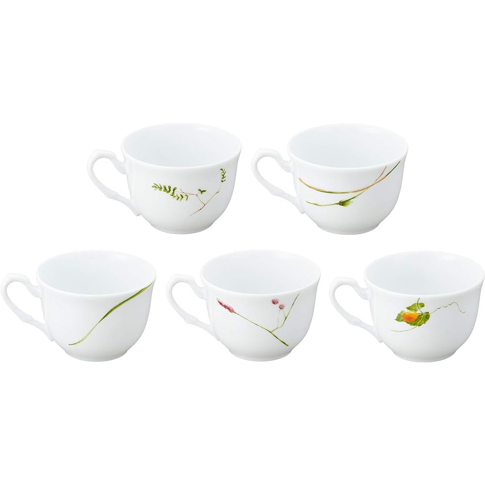 NARUMI Cup Saucer Set Satohana Goyomi Floral Pattern Assortment 260cc 5 Piece Set Microwave Warmable Made in Japan 40912-32953