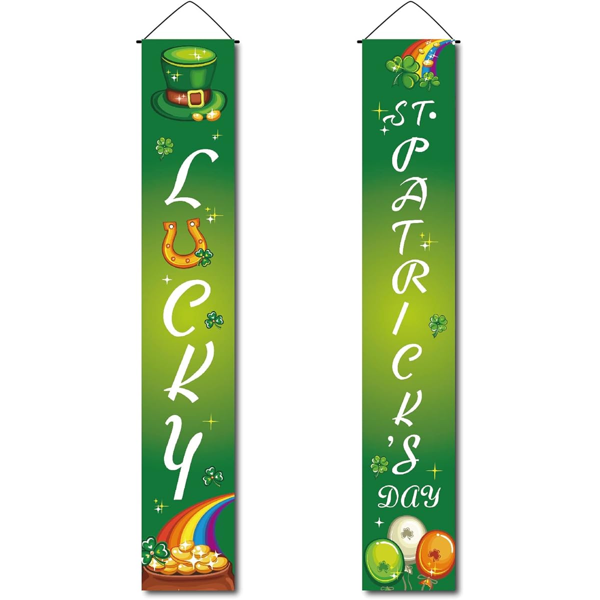 CREATCABIN St. Patrick's Day Porch Sign Shamrock Irish Banner Lucky St. Patrick's Day Hanging Banner Green Decorations for Holiday Home Indoor Outdoor Classroom Office Decor 11.8 x 71 Inch