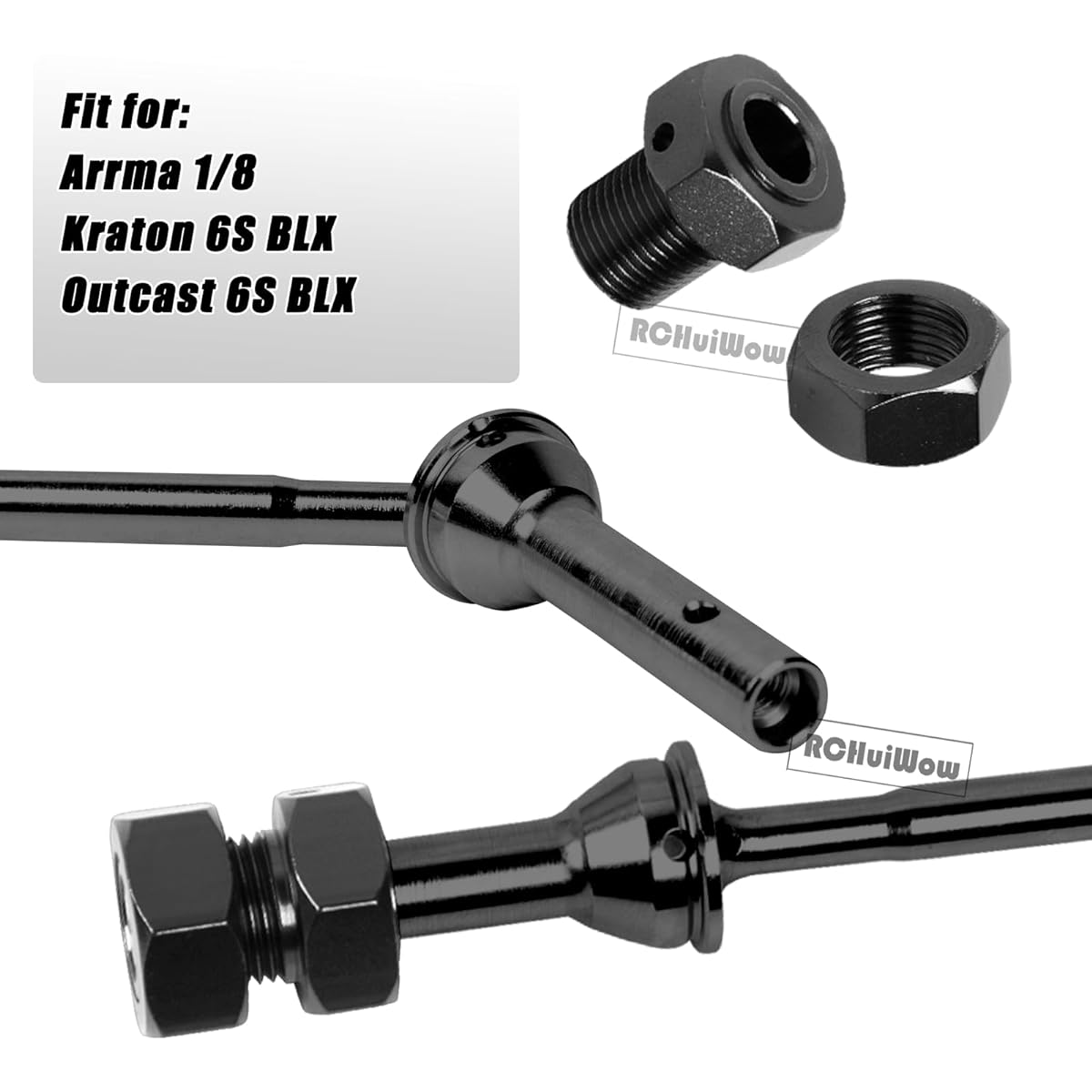 RCHuiWow RC Drive Shaft Axle CVD Upgrade Parts for 1/8 Arrma Kraton 6S BLX Outcast 6S BLX Notorious 6S BLX Hardened Steel #45 Wide Front Rear Drive Shaft 4 Pieces with Wheel Hex Hub Black