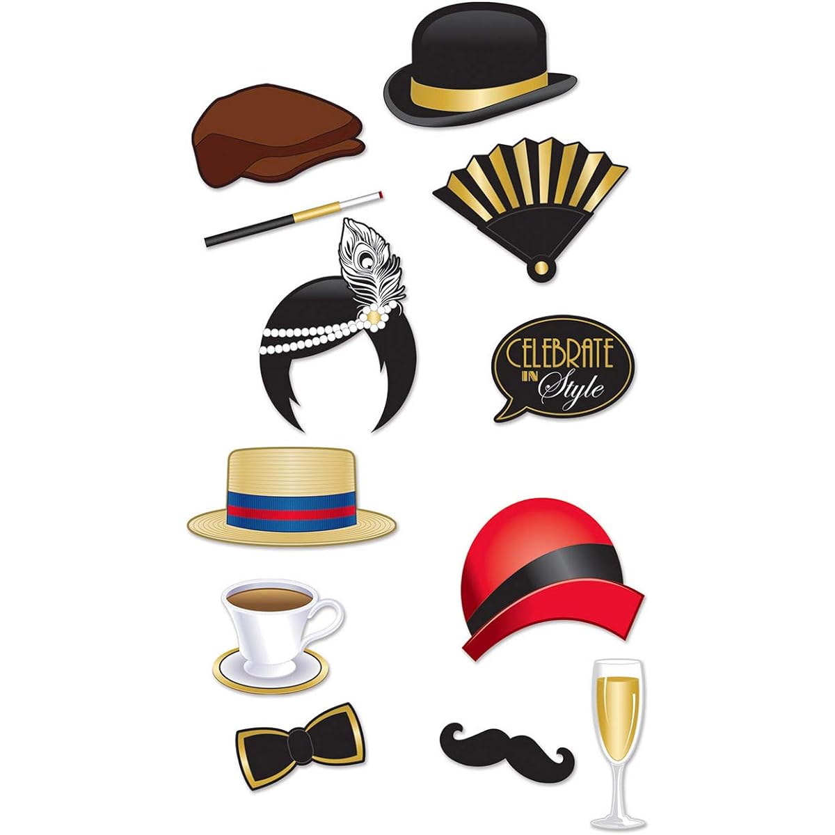 Beistle 12 Piece 20s Flapper Assorted Designs Pictures and Fun Signs, Multicolor, 1 Pack