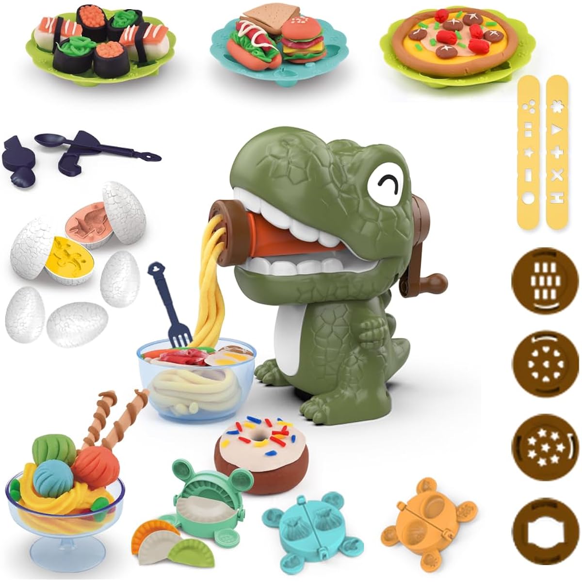 Play Dough Set for Kids, Dinosaur Noodle Maker, Play Color Plasticene Set, Kitchen Creations for Noodle Cookies & Easter Dinosaur Model Eggs, Play Dough for 3-8 Years Old Girls Boys (Dinosaur Eggs)
