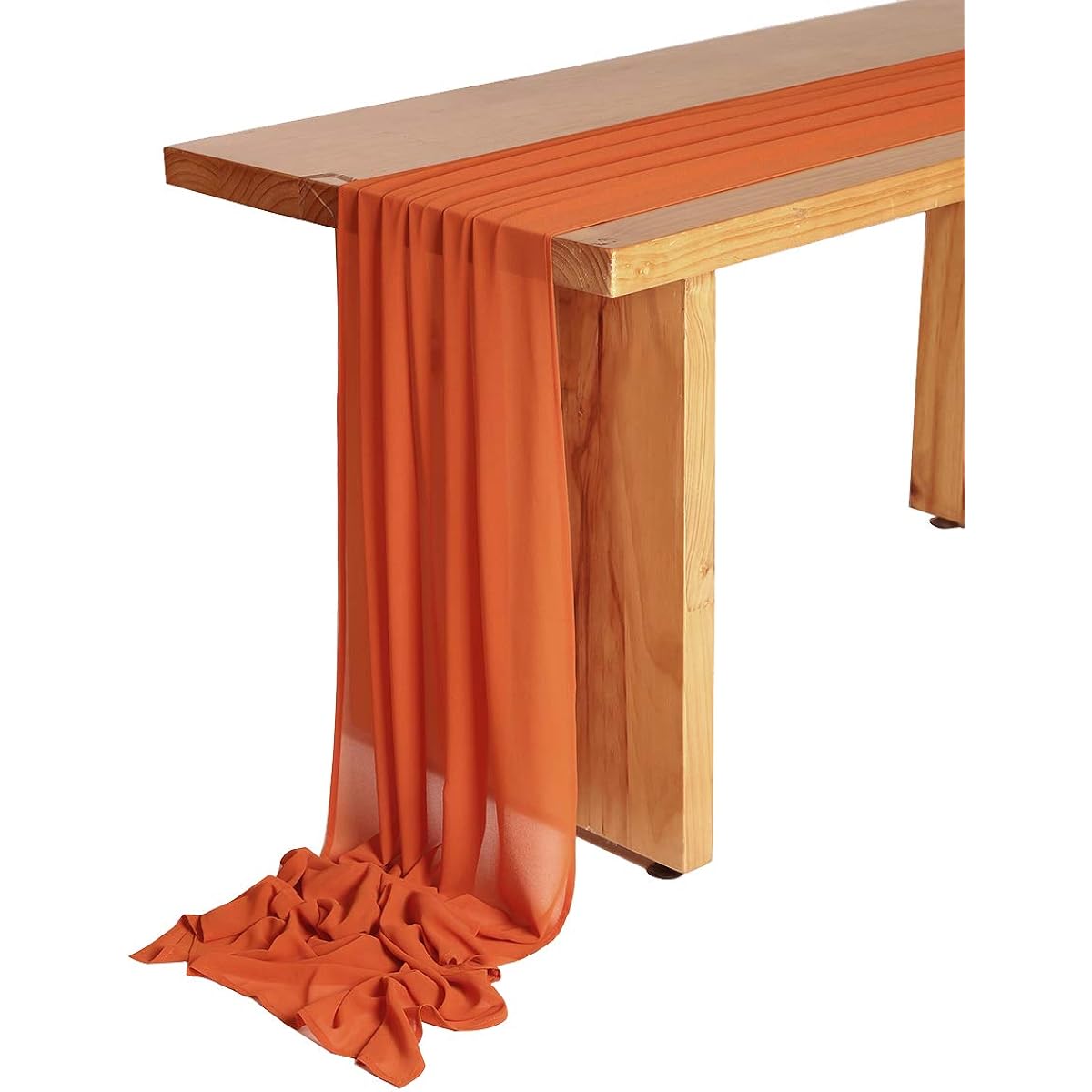 SHERWAY 27 x 168 Inch Burnt Orange Wedding Chiffon Table Runner, Extra Long 14 Feet Soft Semi Sheer Tablecloth Table Overlay for Rustic Wedding Bridal Shower Baby Shower Party Table Decoration