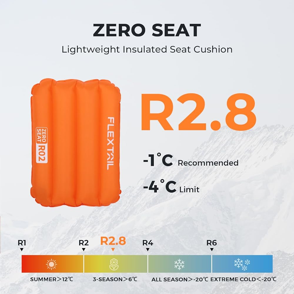 FLEXTAILGEAR Zero Seat Camping Ultralight Inflatable Travel Cushion Portable Seat Cushion with Carry Bag for Outdoor Backpacking/Outlook/Camping/Hiking (Orange)