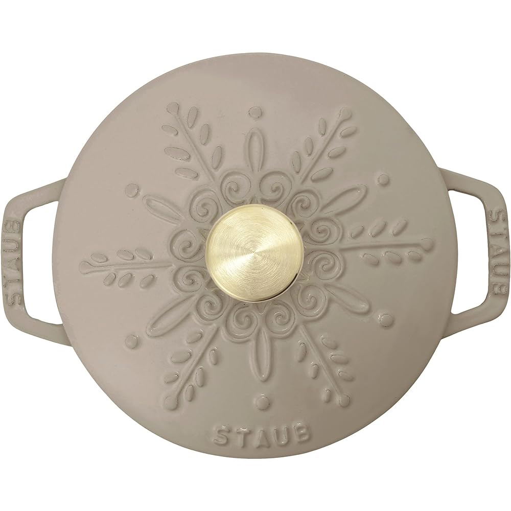 staub "Snowflake Wa-NABE Linen S 16cm Brass Knob Specification" Two Hand Cast Enamel Pot Rice Cooker 1 Cup IH Compatible [Authorized Japanese Product with Serial Number] Snowflake Wa-NABE Linen Brass Knob Z1023-9