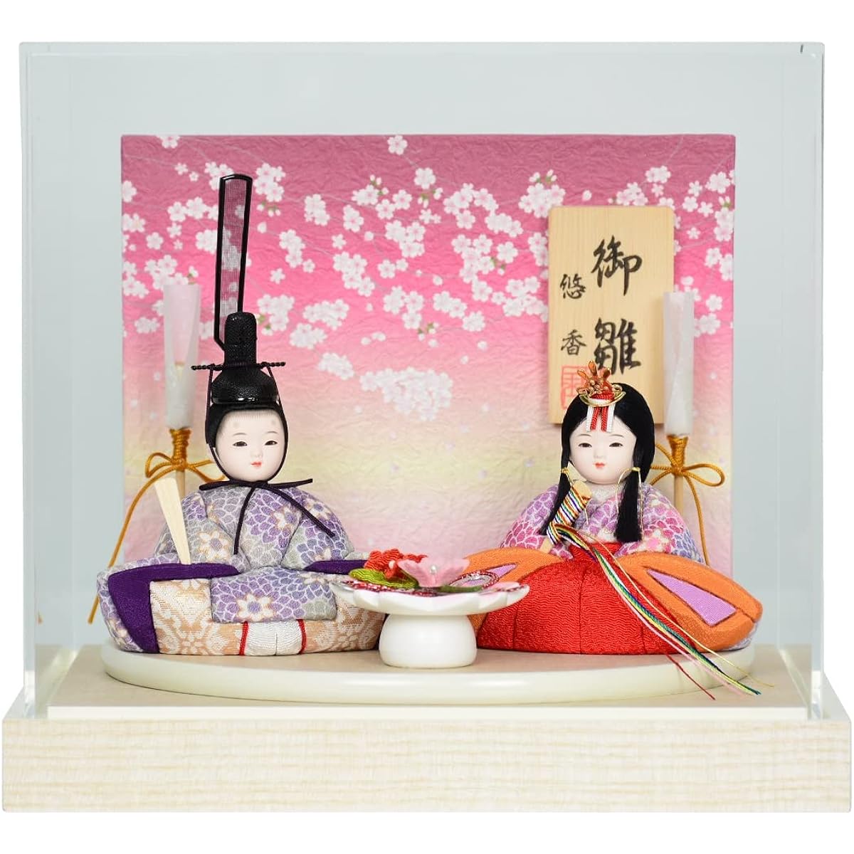 Hina Doll Yuuka Compact Acrylic Case Decoration Hanafukuju J Woodgrain Prince and Princess Decoration Flat Decoration Hina Doll [Width 33cm x Depth 25cm x Height 28cm] (J-1)