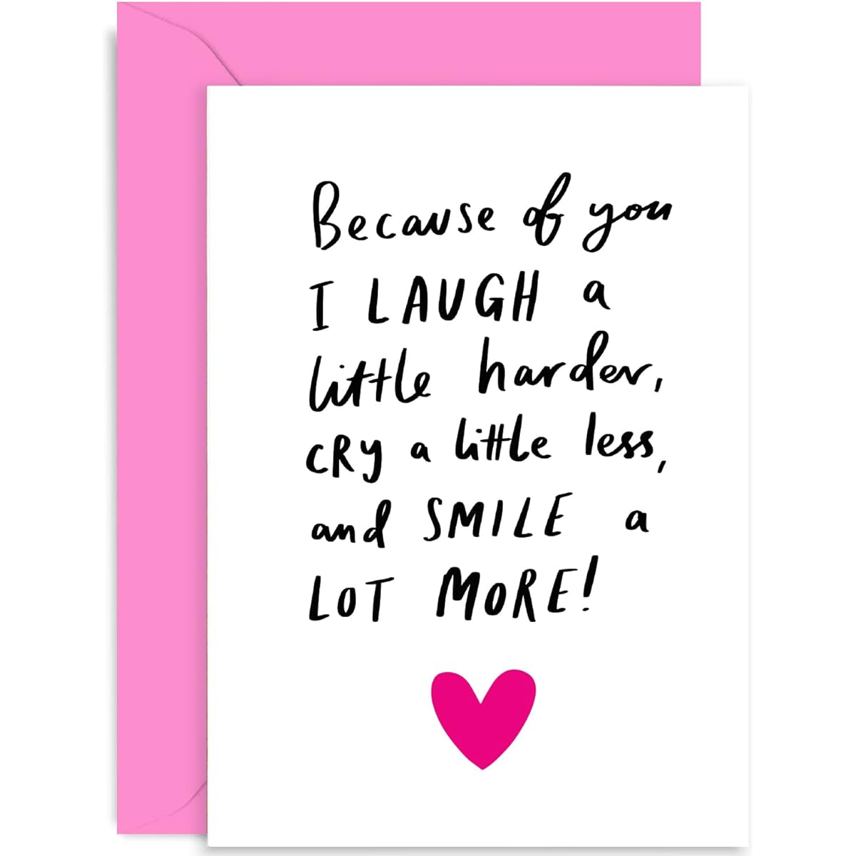 Old English Co. Special Friendship Greeting Card for Best Friend - Because Of You I Laugh and Smile - Heartfelt Thank You Card for Best Friend, Sister, Mom, Daughter, Cousin | Blank Inside Includes Envelope
