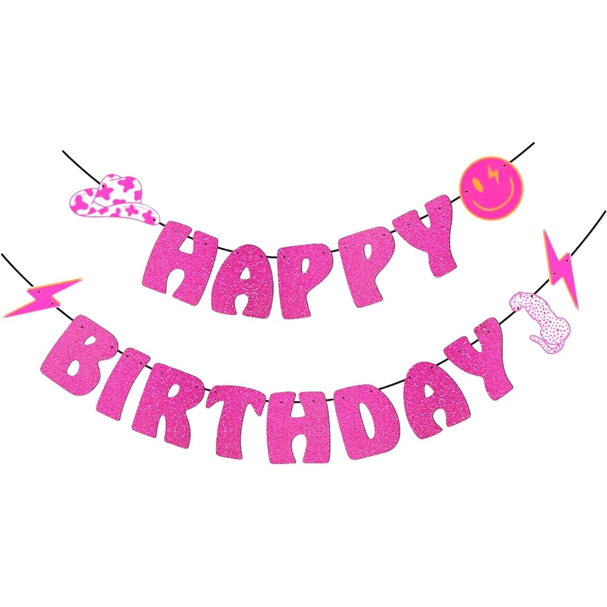 Hot Pink Happy Birthday Banner Preppy Happy Face Leopard Party Favors Kids Teen Girls Birthday Bachelorette Early 2000s Theme Party Y2K Party Hippie Party Decorations