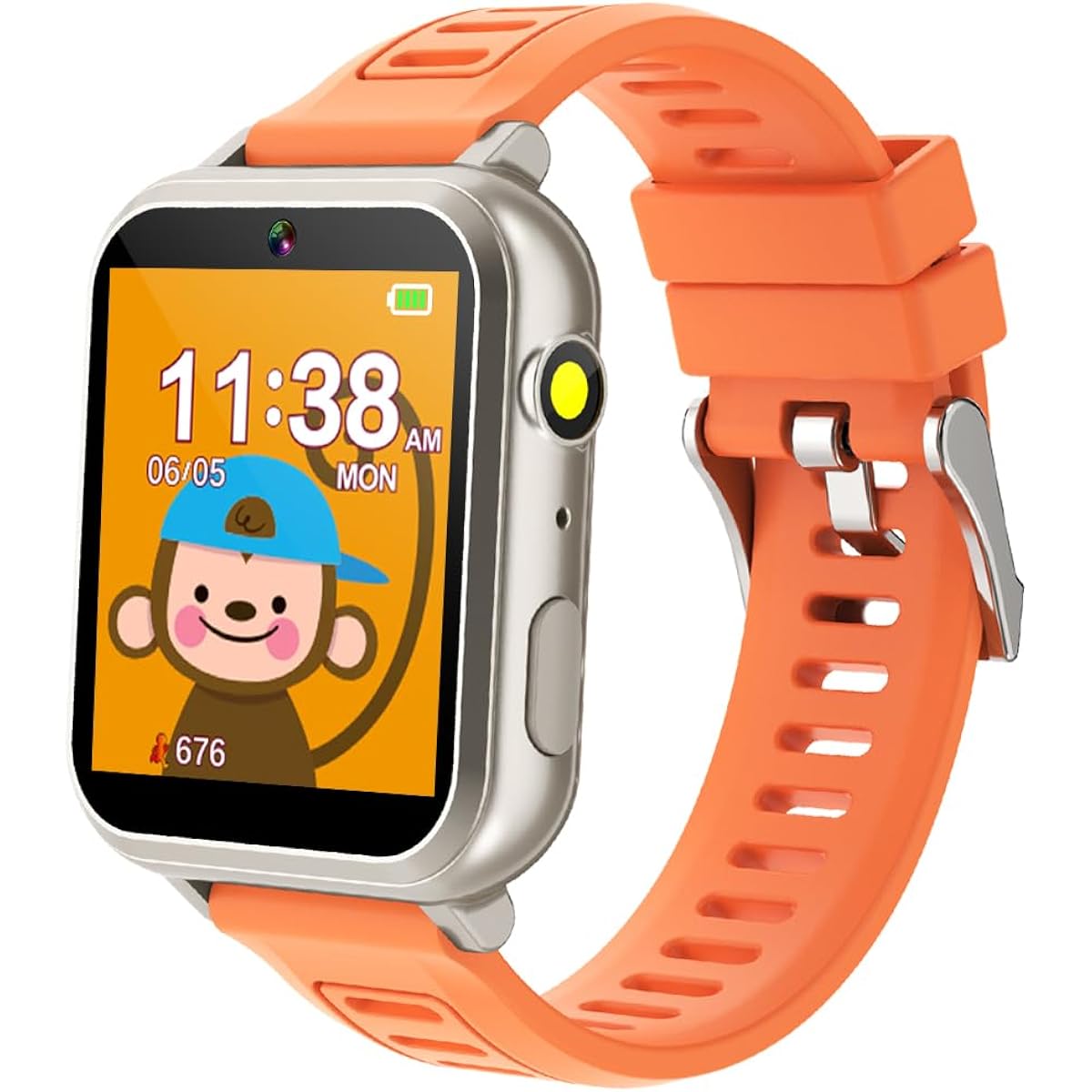 Kids Smart Watch with 24 Puzzle Games Metal Frame HD Touch Screen Camera Video Music Player Pedometer Alarm Clock Flashlight Learning Toy Watch Gift for Girls Boys 3-12 Years (2.Orange)