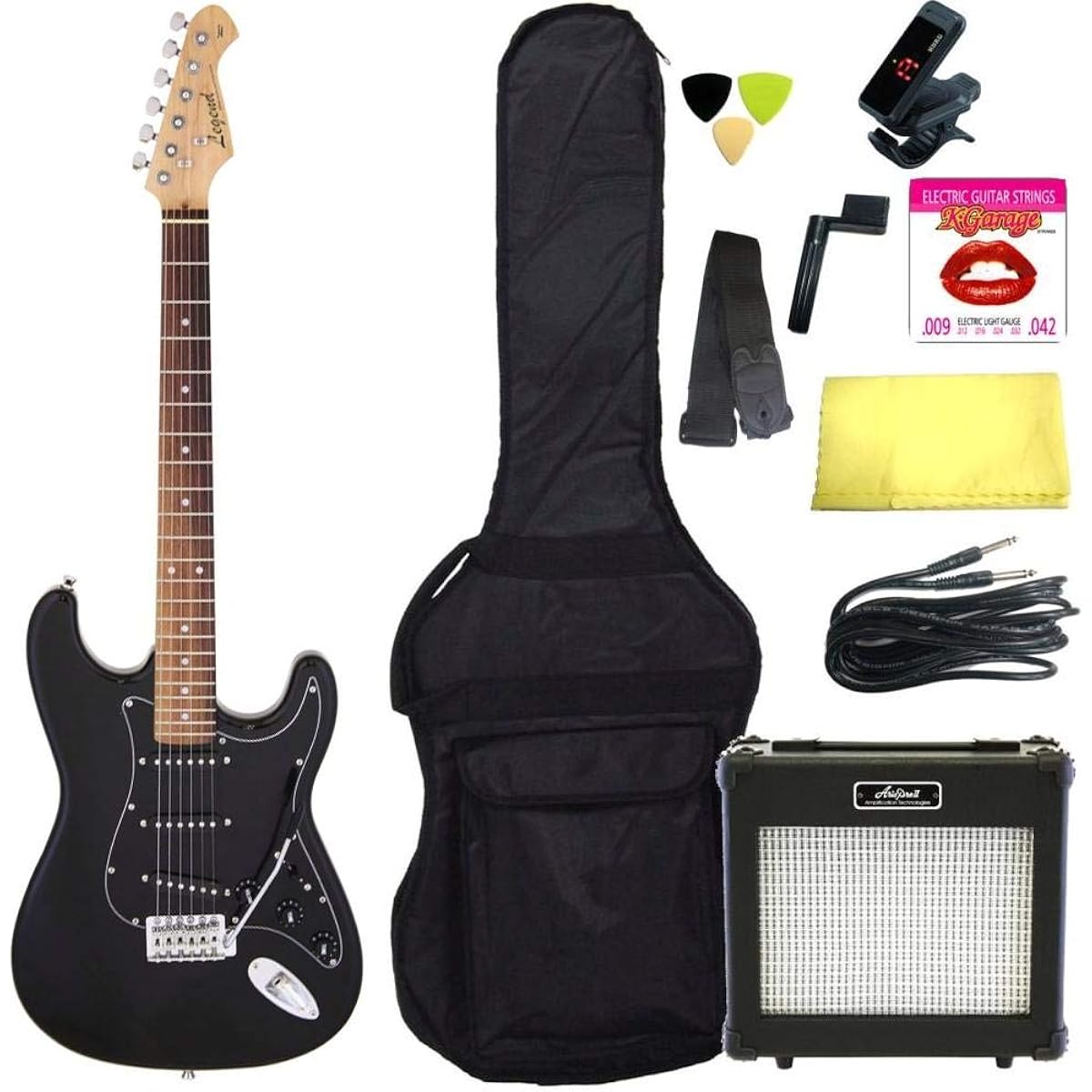 [Standard 10-piece set/ARIA 6W amplifier] Legend LST-Z B/BK (Black) Stratocaster electric guitar beginner set introductory set