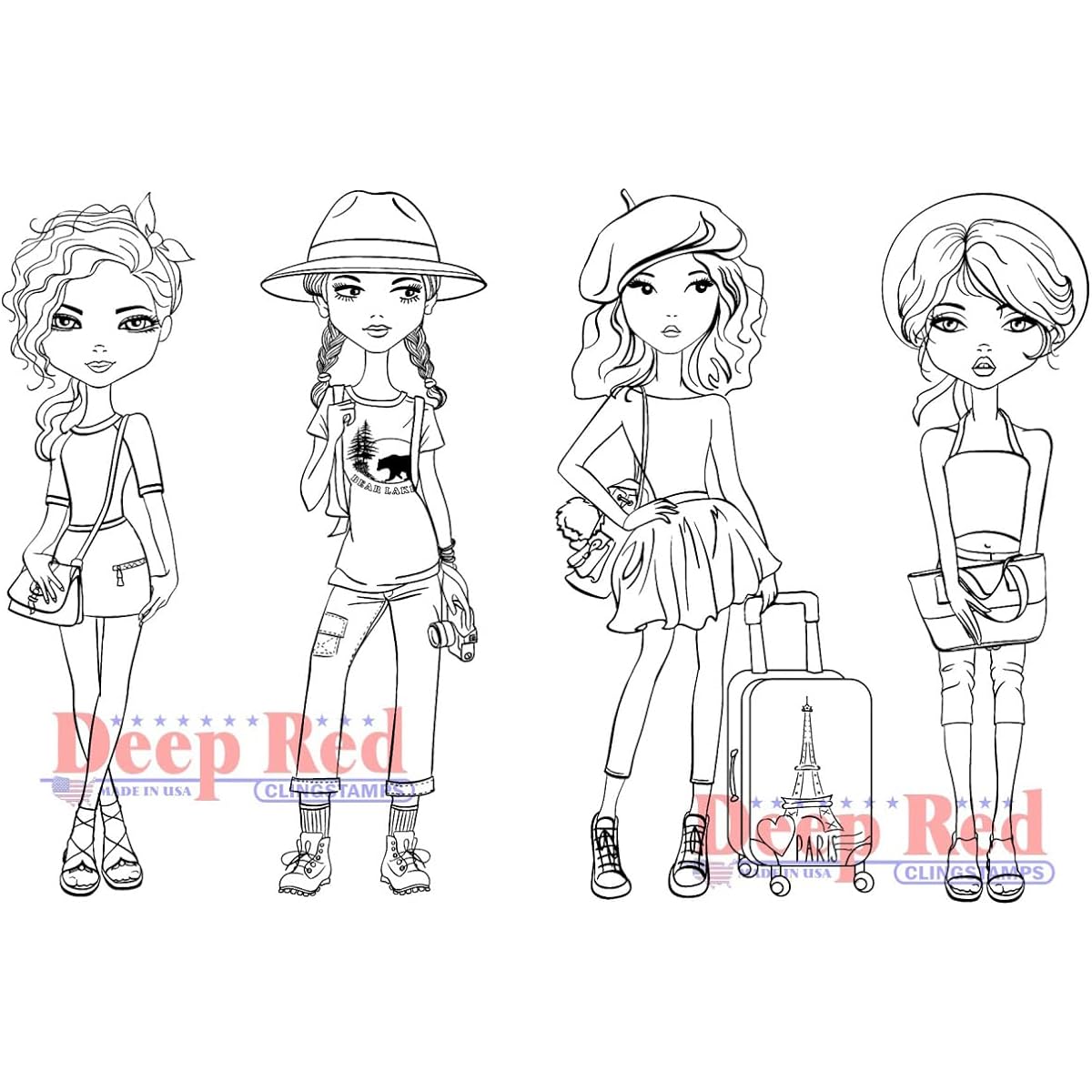 Deep Red Cling Stamp 4"X6"-City Girls Traveling In Style