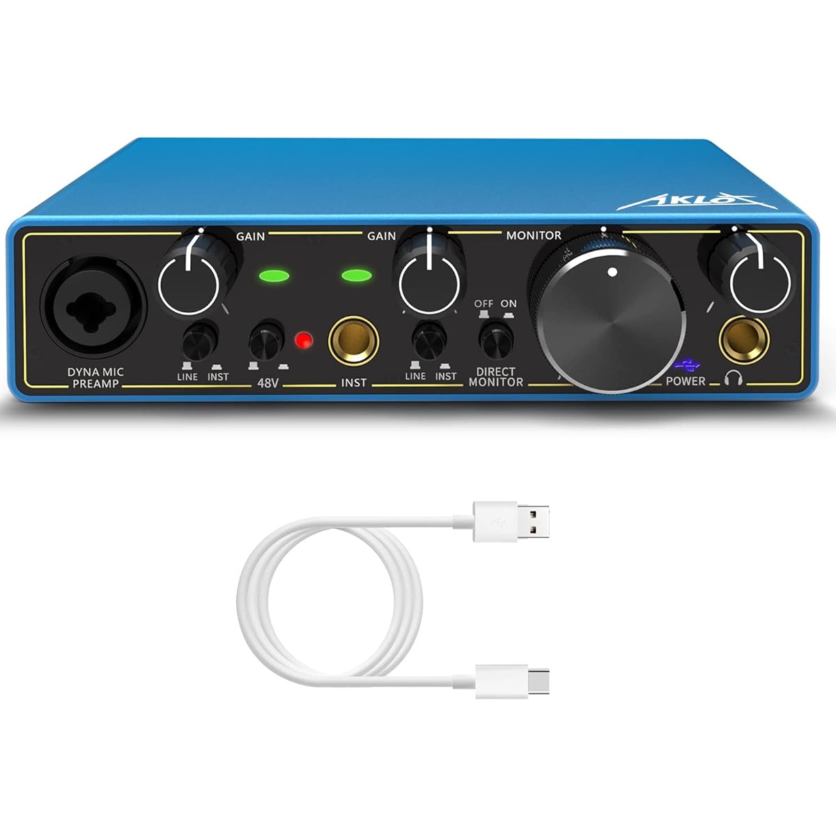 AKLOT Audio Interface USB Audio Interface Audio Interface for PC/Mac/Win 2-in-2-output 24-bit/192kHz XLR Sound Card with Headphone Amplifier TRS Balanced Recording
