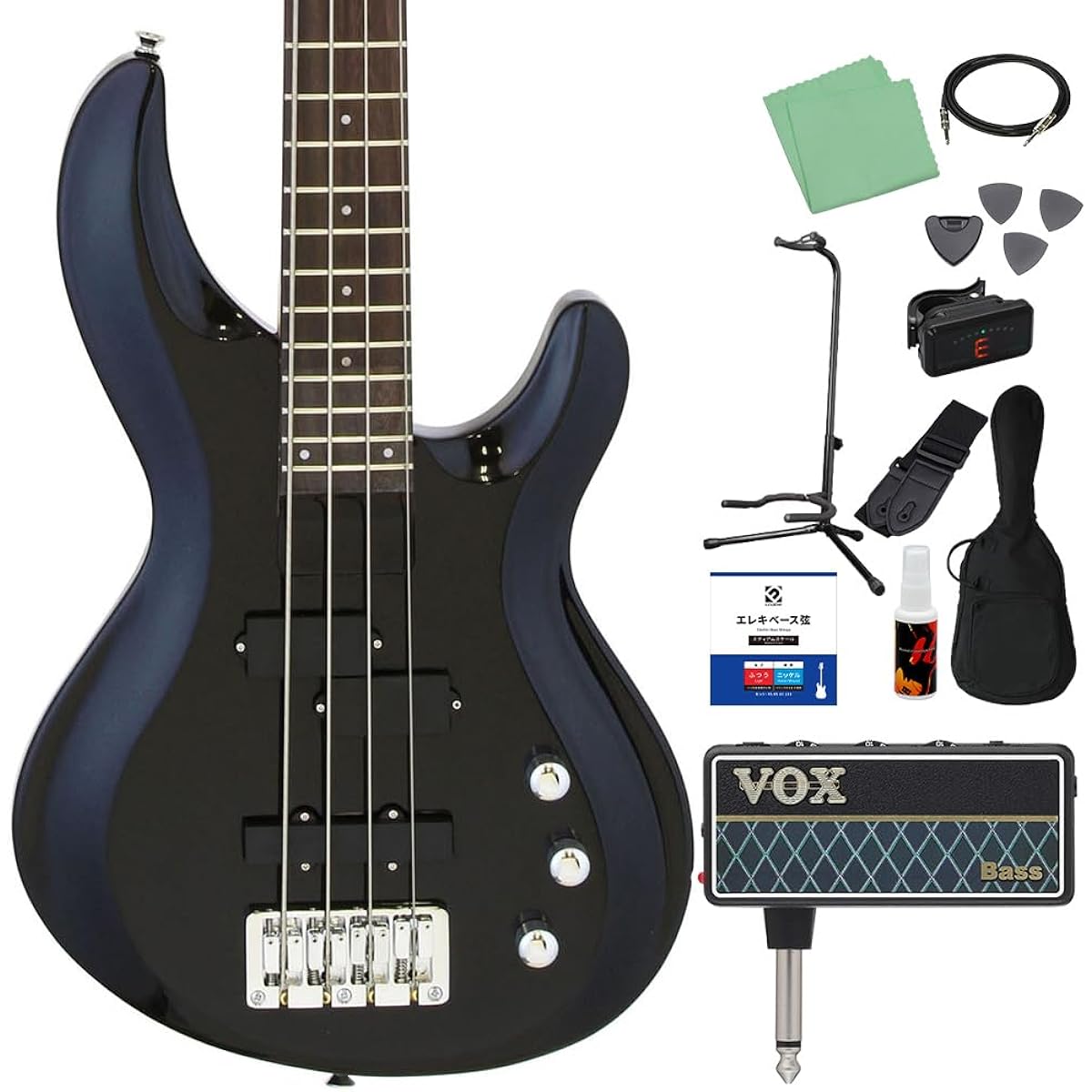 AriaProII IGB-STD MBK 12-piece bass beginner set [with headphone amplifier] PJ type AriaPro II