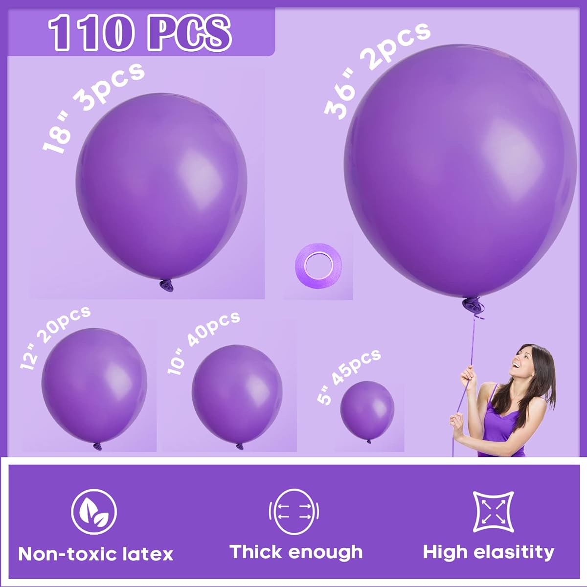 Styirl Purple Balloon Arch Kit - 110pcs 36/18/12/10/5inch Party Latex Balloons for Birthday/Baby Shower