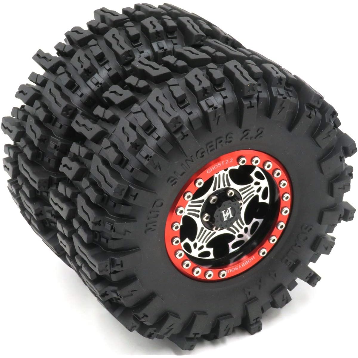 hobbysoul RC 2.2 Mud Slinger Tires Rock Crawler Tires 124mm/4.88inch Height Aluminum Alloy Ghost 2.2 Beadlock Wheel Rims 4pcs