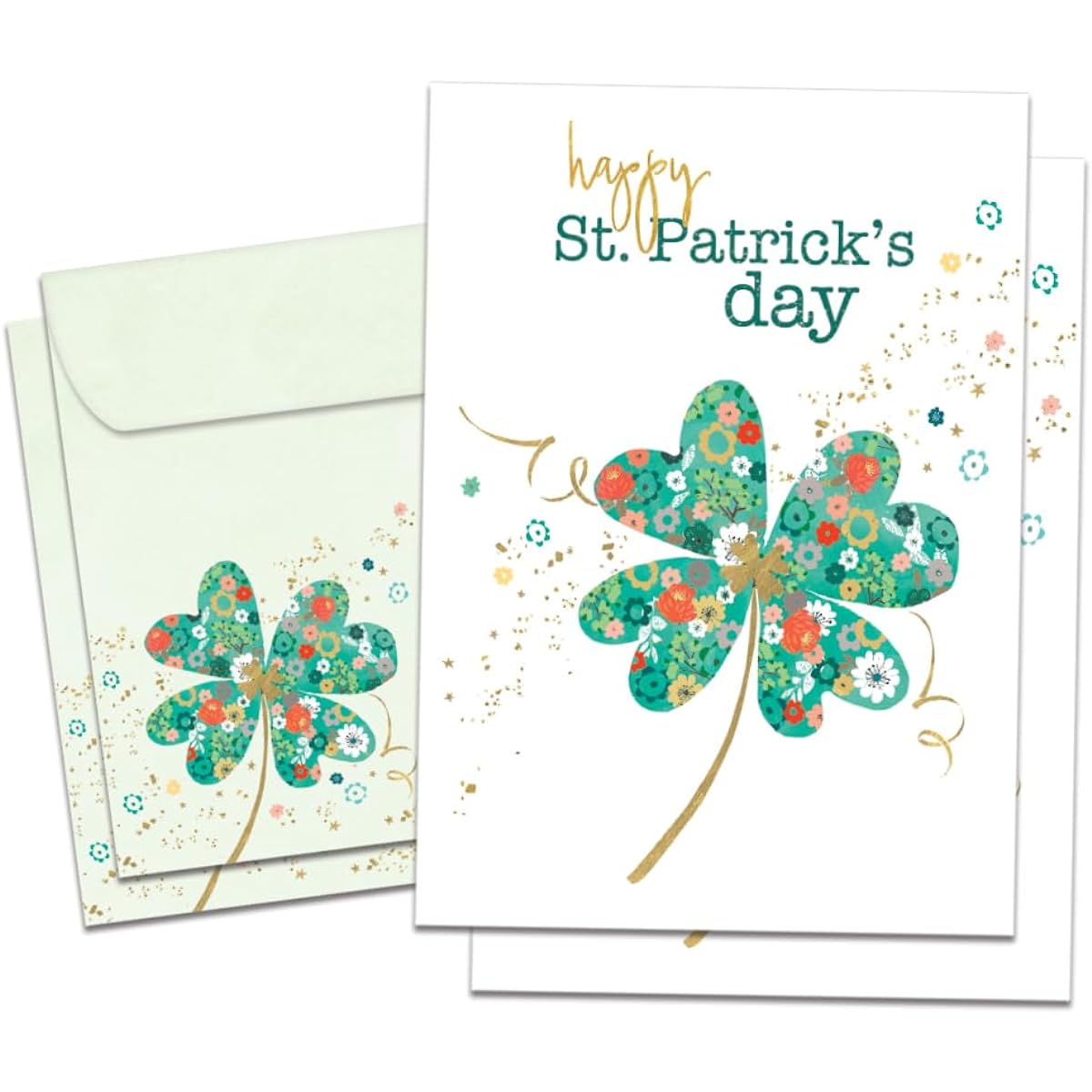 Tree-Free Greetings St. Patrick's Day Greeting Cards 2 Pack with Matching Envelopes, Eco-Friendly, Made in the USA, 100% Recycled Paper, 5 x 7 Inches, Good Luck and Cheers (GT68812)