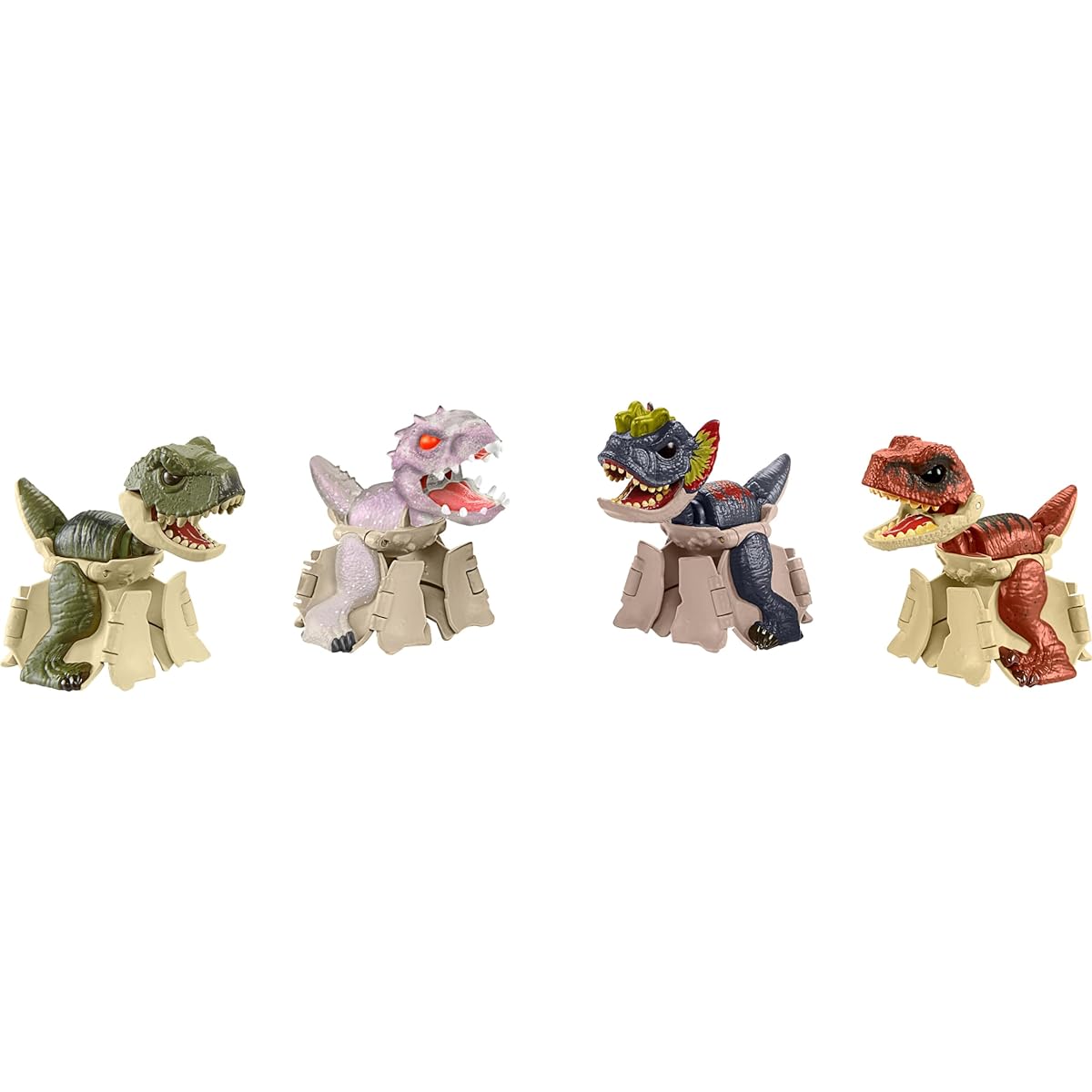 Jurassic World Egg to Dinosaur Toy Hidden Hatcher Figure 8 Step Dinosaur 2-in-1 Toy Pack of 4