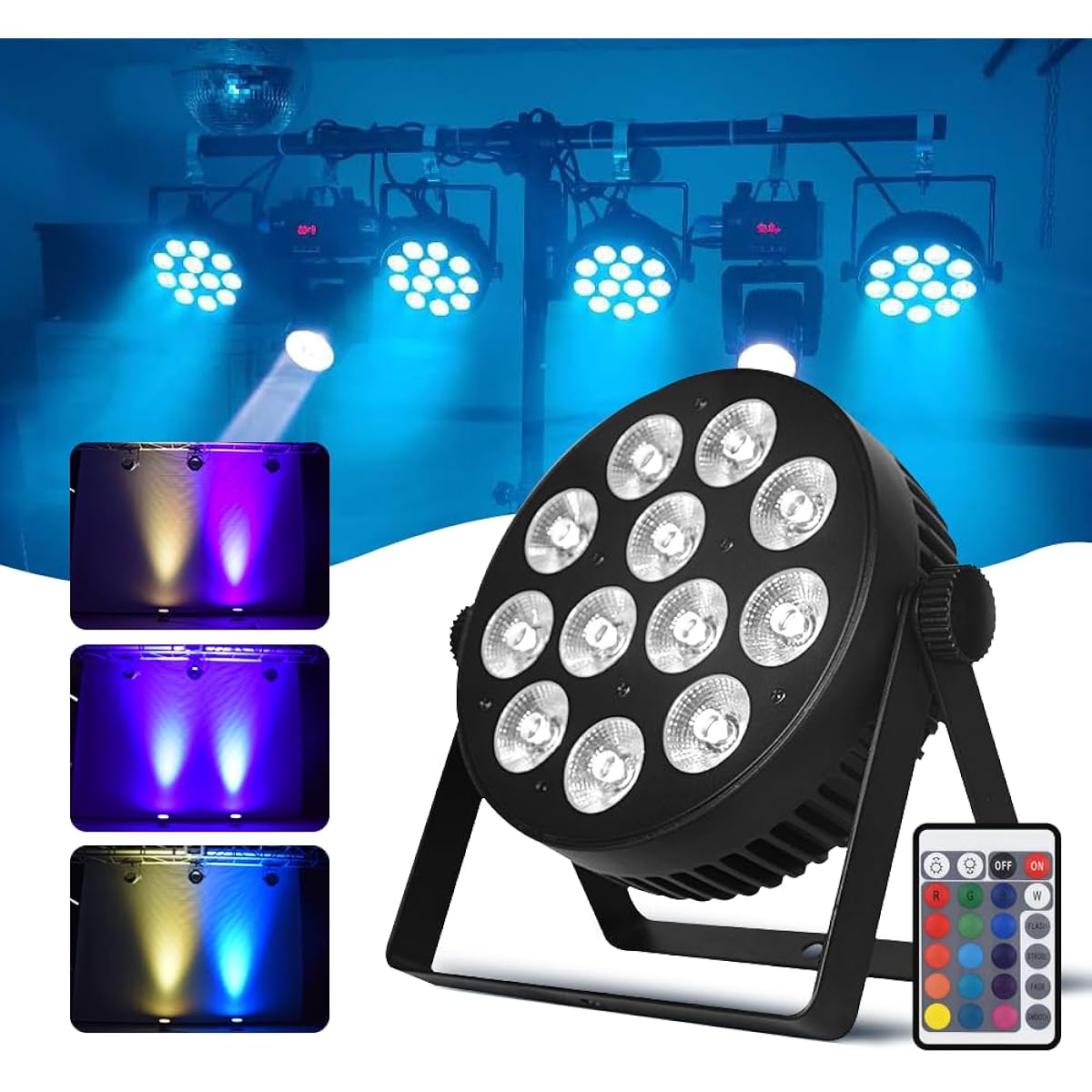 RIUKOE LED Par Aluminum Cast Accent Light DMX Stage Light RGBW Dimmable DJ Light Sound Activation Powerful Slim LED Wash Uplight for Church Wedding Club Live Show