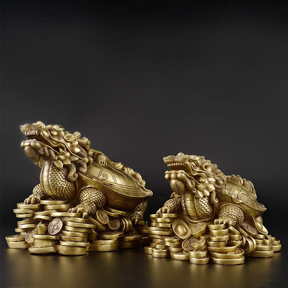 Dragon Tortoise Longui Parent and Child with Five Emperors Coin Copper Brass Feng Shui Goods Ornament Luck Luck Fortune Fortune Good Luck Business Prosperity Prayer Amulet Amulet Thank You New Year Gift (Gold, XL)