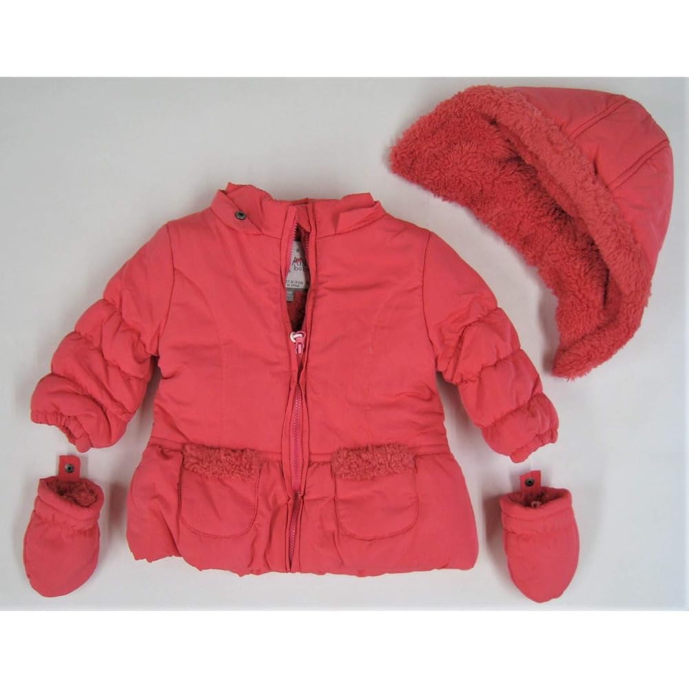 Warm hooded cold weather coat with Losan mittens Strawberry pink 6-9M
