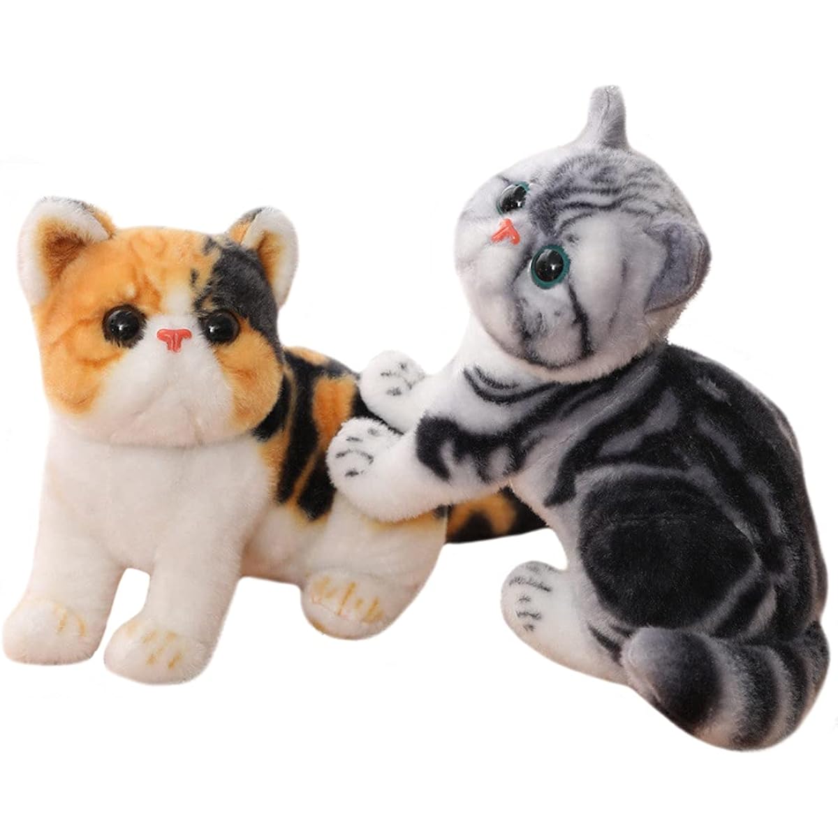 ELAINREN Realistic Grey Tabby Cat Plush Toy Yellow Kitten Toy Lifelike American Shorthair Cat Brown Kitty Stuffed Animal Doll Gift for Kids Christmas, 10.2 Inch