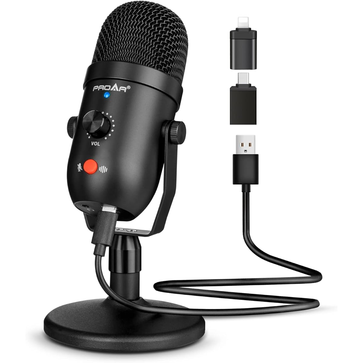 Podcast Microphone for Phone/Pad/PS4 Condenser Recording USB Microphone for Computer Metal PC Microphone for Gaming ASMR/YouTube Streaming Microphone Kit with Noise Cancellation for Laptop Mac or Windows