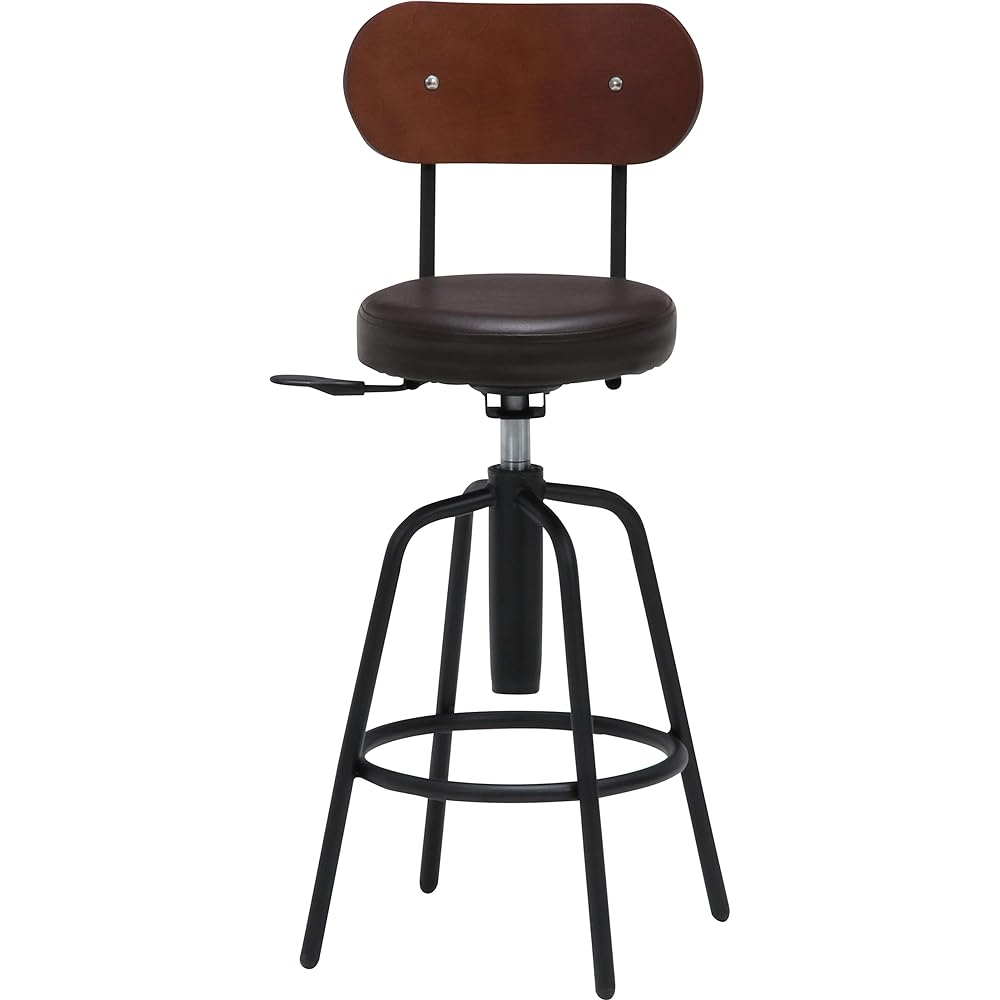 Fujiboeki Counter Stool Bar Stool Width 32 x Depth 37 x Height 83.5~94cm Dark Brown Counter Chair with Backrest Synthetic Leather Gas Lift Type 15187