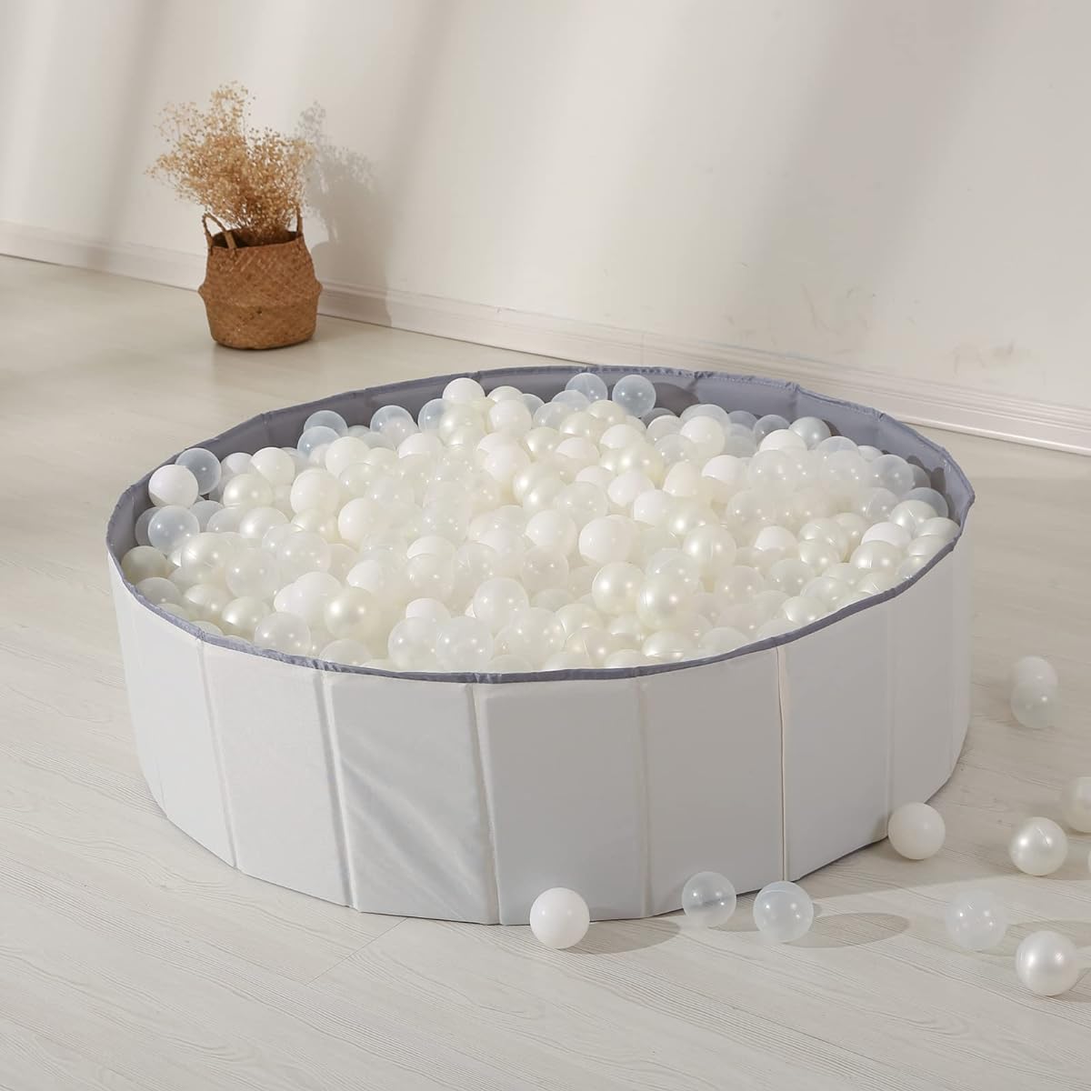 TRENDPLAY Foldable Ball Pit for Toddlers 1-3 Ball Pit Play Tent Non-sexual Crawling Playpen Ball Pool Playhouse Play Circle with Storage Bag for Boys Girls Dog Birthday (Balls Not Included) White