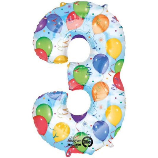 Amscan 22/ 55 x 34/ 86cm Number 3 Streamers Super Shape Foil Balloons