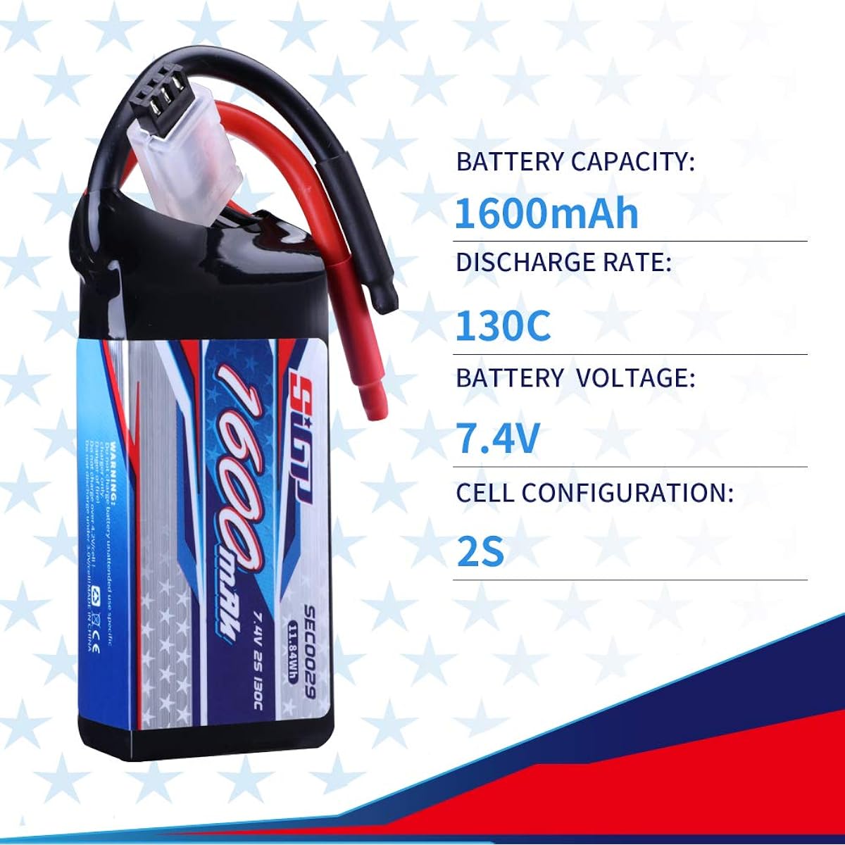 SIGP 2S 7.4V Lipo Battery 1600mAh 130C Soft Pack with XT60 Plug for RC Helicopter