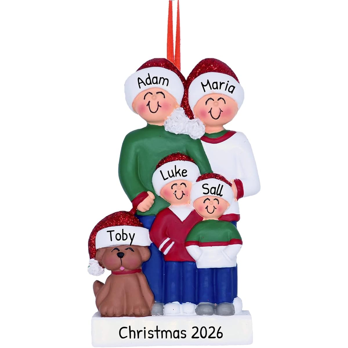Personalized Family Ornaments 2022 - Smiling Family of Four Christmas Ornaments 2022 - Dog Ornaments 2022 Family of Four Ornaments with Dog Personalized Dog Ornaments 2022 - Free Customization