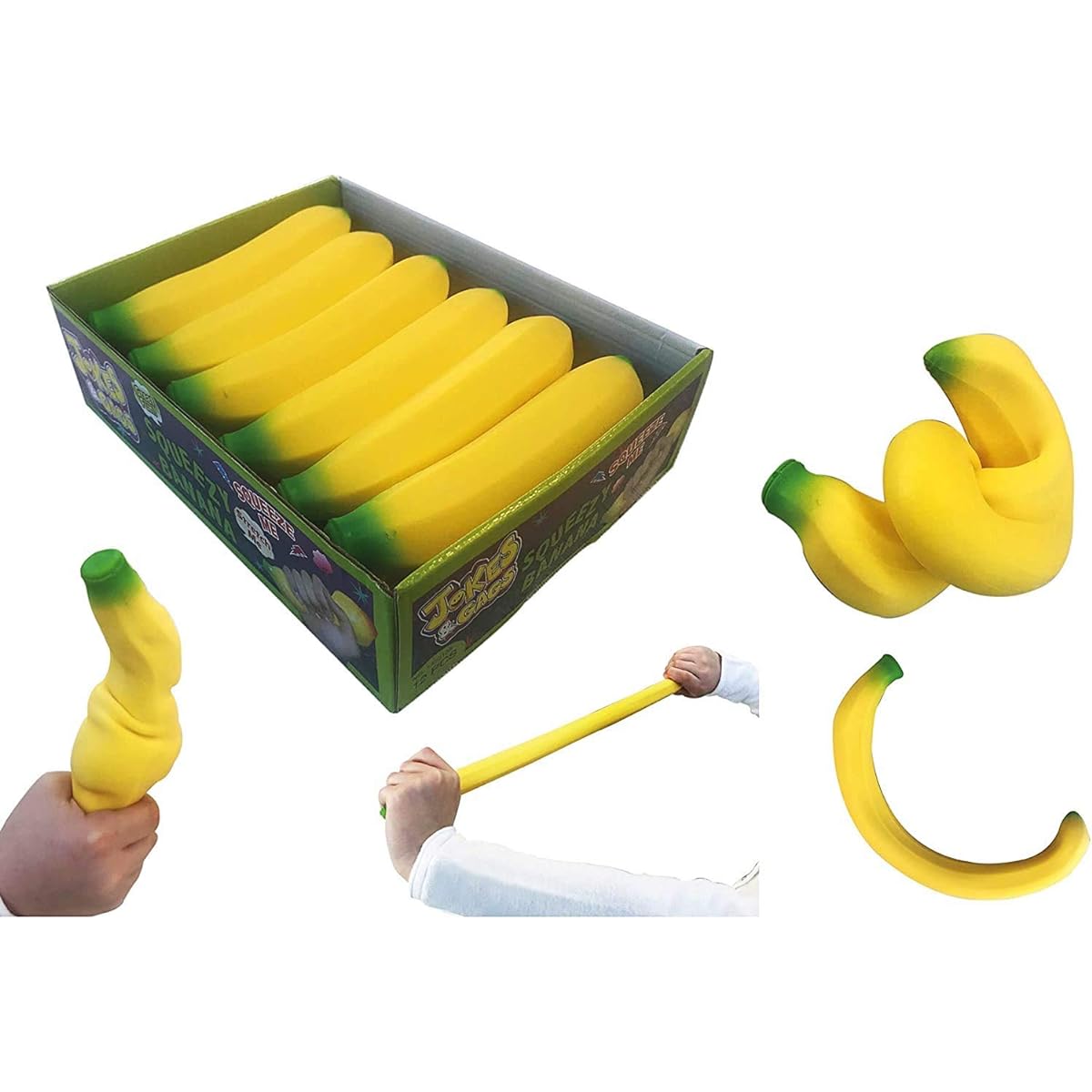 MAXFLO 12 Pack Banana Stress Toys - Squishy, Stretchable, Sand-Filled Fidget Toys for Kids & Adults Party Supplies