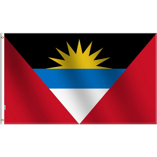 Antigua and Barbuda Flag 3x5ft Outdoor Large Medium Outdoor Double Stitched Heavy Duty 100D Polyester Canvas Header and Double Stitching - Brass Grommets for Easy Display, Antigua and Barbuda Flag
