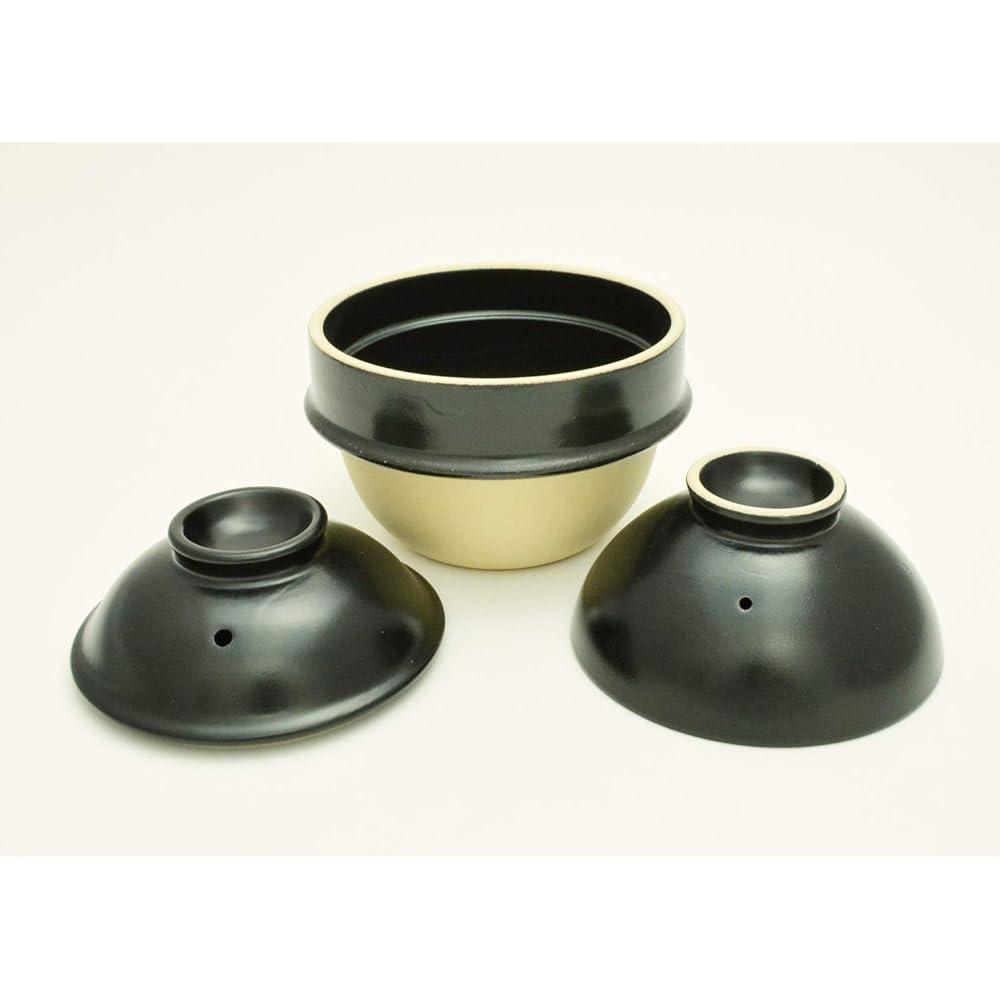 Tsukamoto Rice Pot, Black, 1 Cup, Living Alone, Mashiko Ware, Kamacco, Rice Pot, 2 Types of Chopstick Rests Included, AKM-2